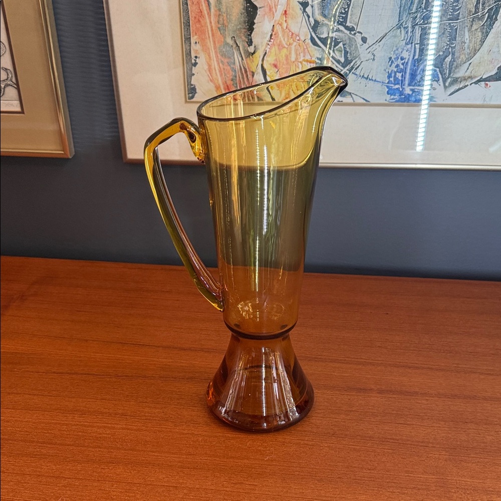 Mid Century Modern Cocktail Pitcher Handblown Amber Glass Amber - Picture 2 of 6